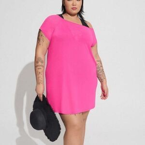Torrid Hot Pink Glo Mesh Off The Shoulder Swim Coverup Size 0 Large NWT
